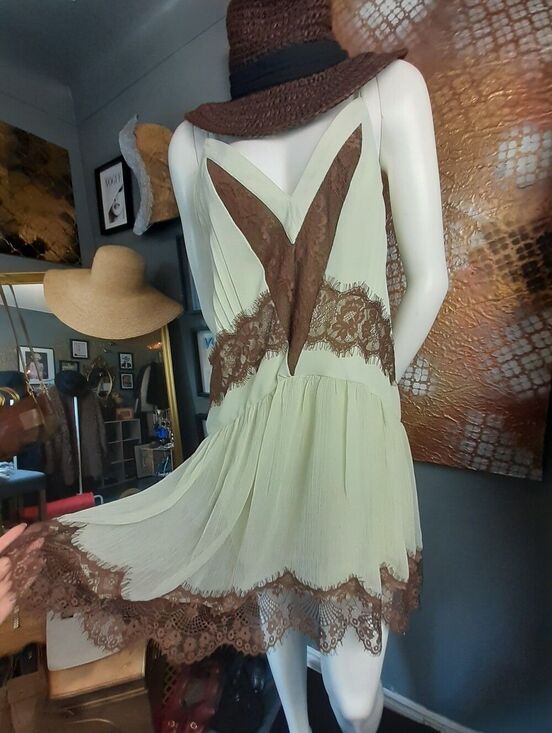 Zara Dresses & Skirts - Zara Nwt Lace-Trim Chiffon Slip Dress in Pale Green and Chocolate Brown